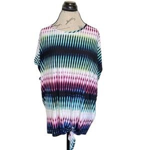 Rafaella Womens Blouse Cold Shoulder Front Tie Stretch Colorful Artsy Size Large